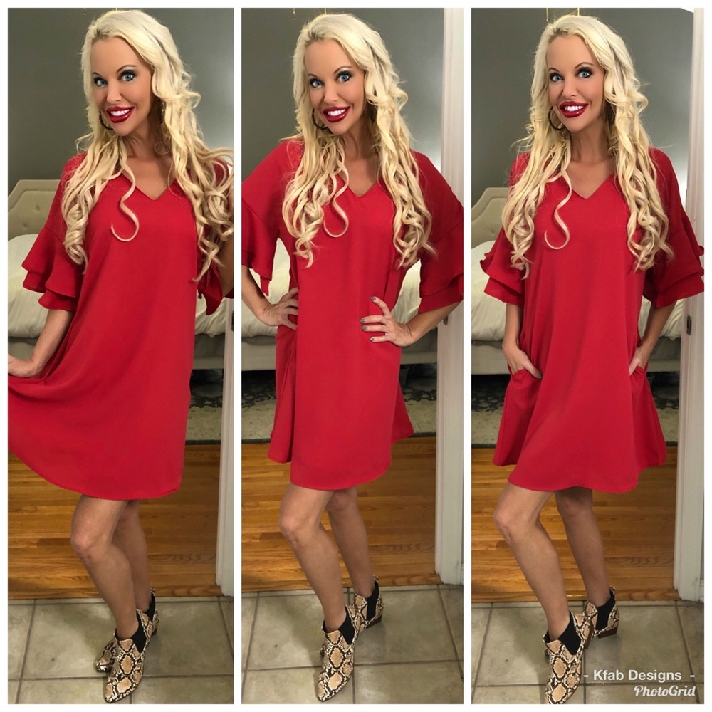🛍LAST 1! Tiered Ruffle Fully Lined Pocket Dress - Picture 2 of 7
